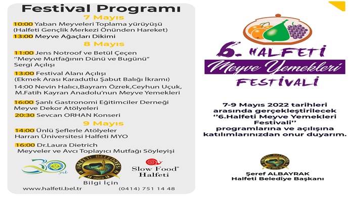 6. Halfeti Meyve Yemekleri Festivali programı 
